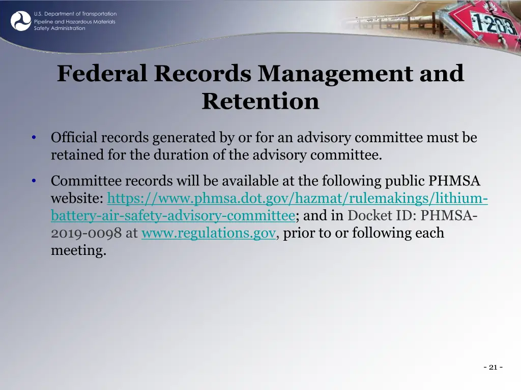 u s department of transportation pipeline 20