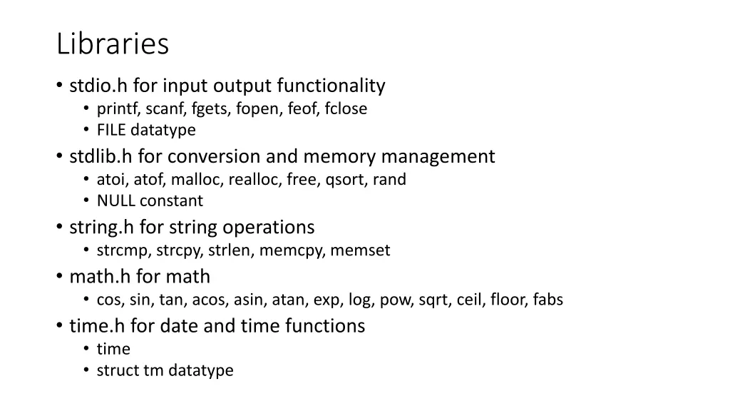 libraries stdio h for input output functionality