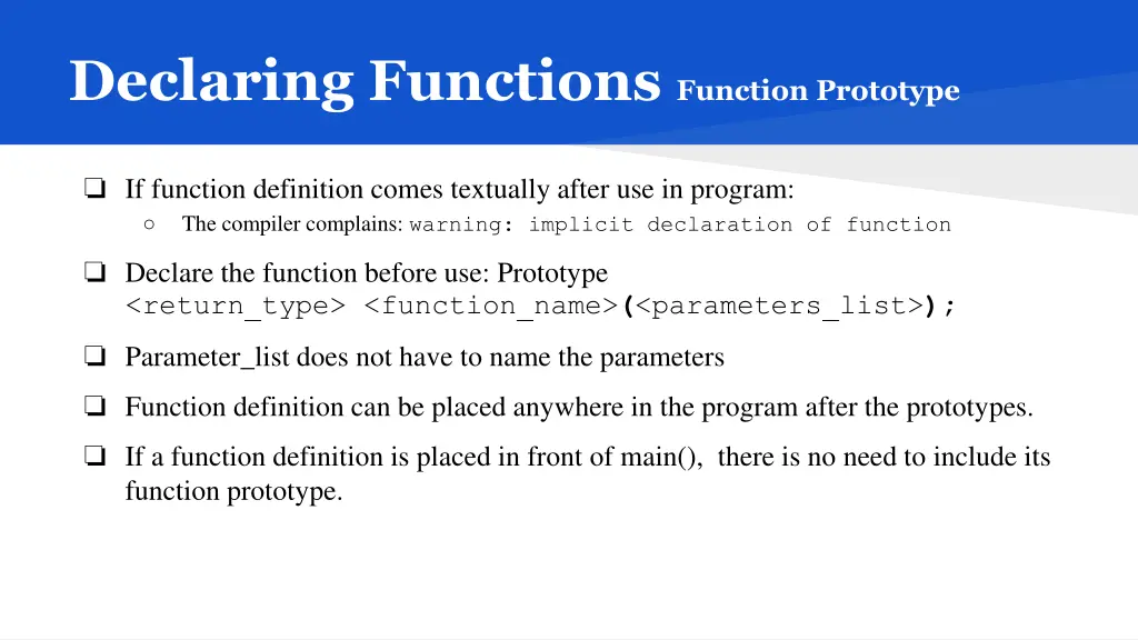 declaring functions function prototype