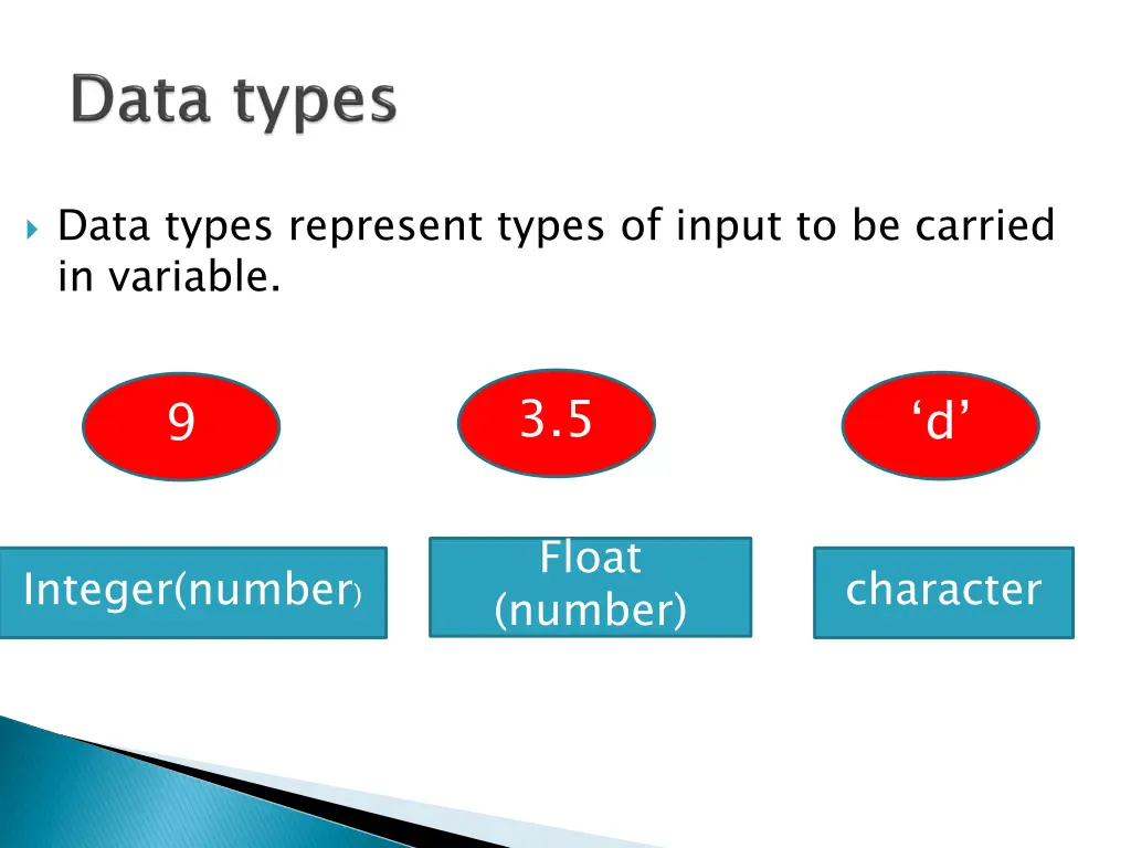 data types represent types of input to be carried
