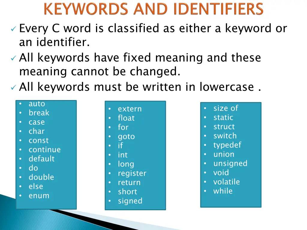 every c word is classified as either a keyword