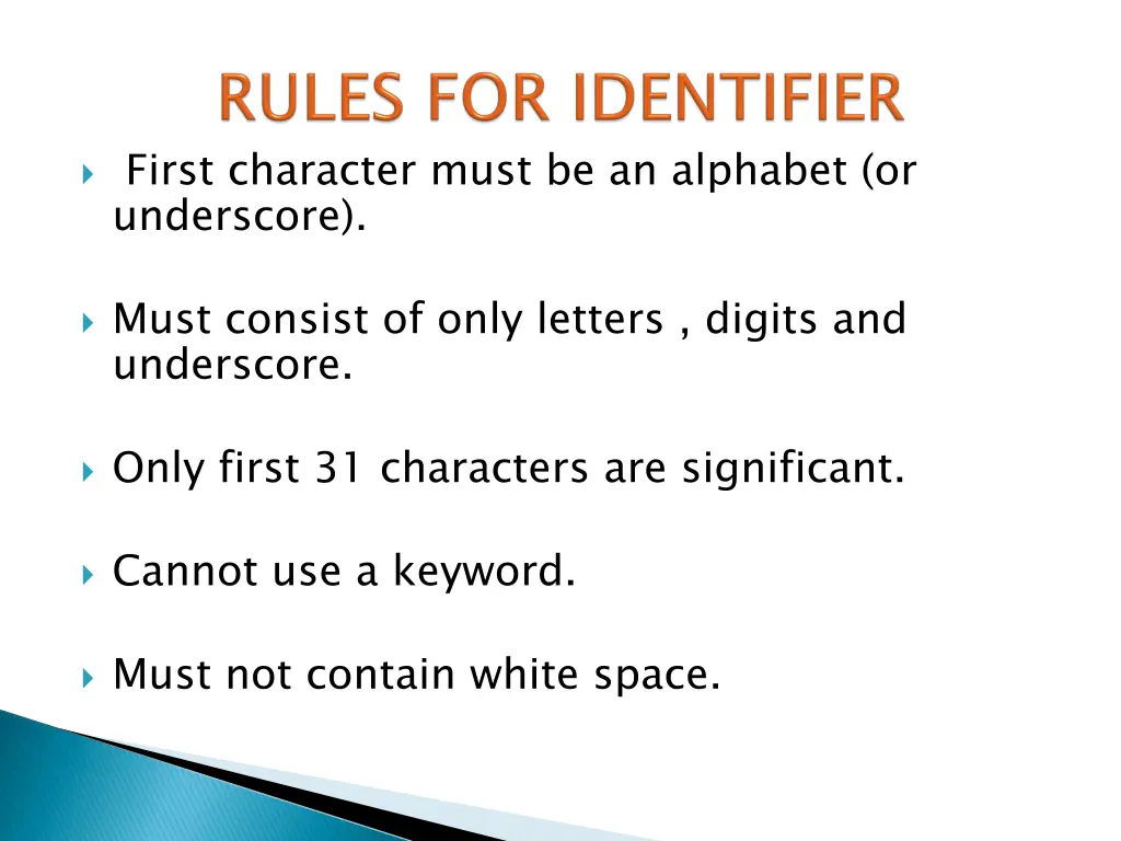 first character must be an alphabet or underscore