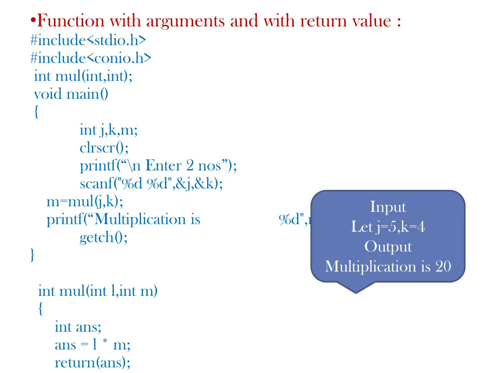 function with arguments and with return value
