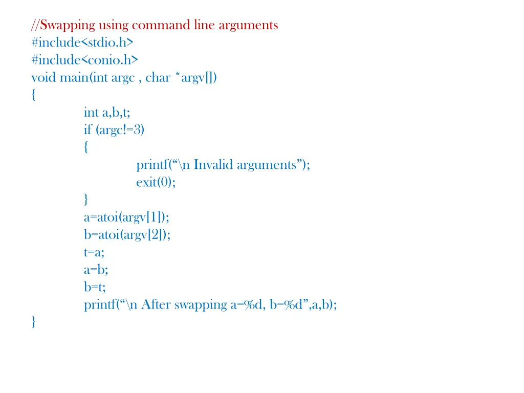 swapping using command line arguments include