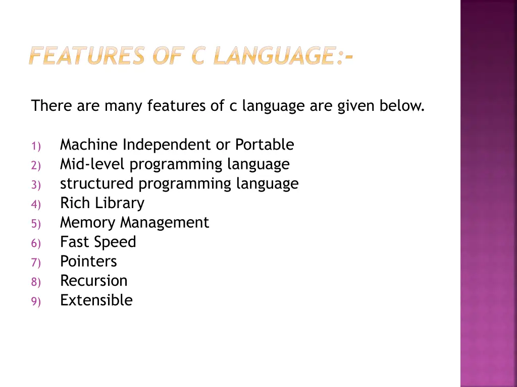 features of c language