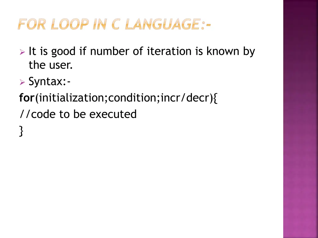 for loop in c language