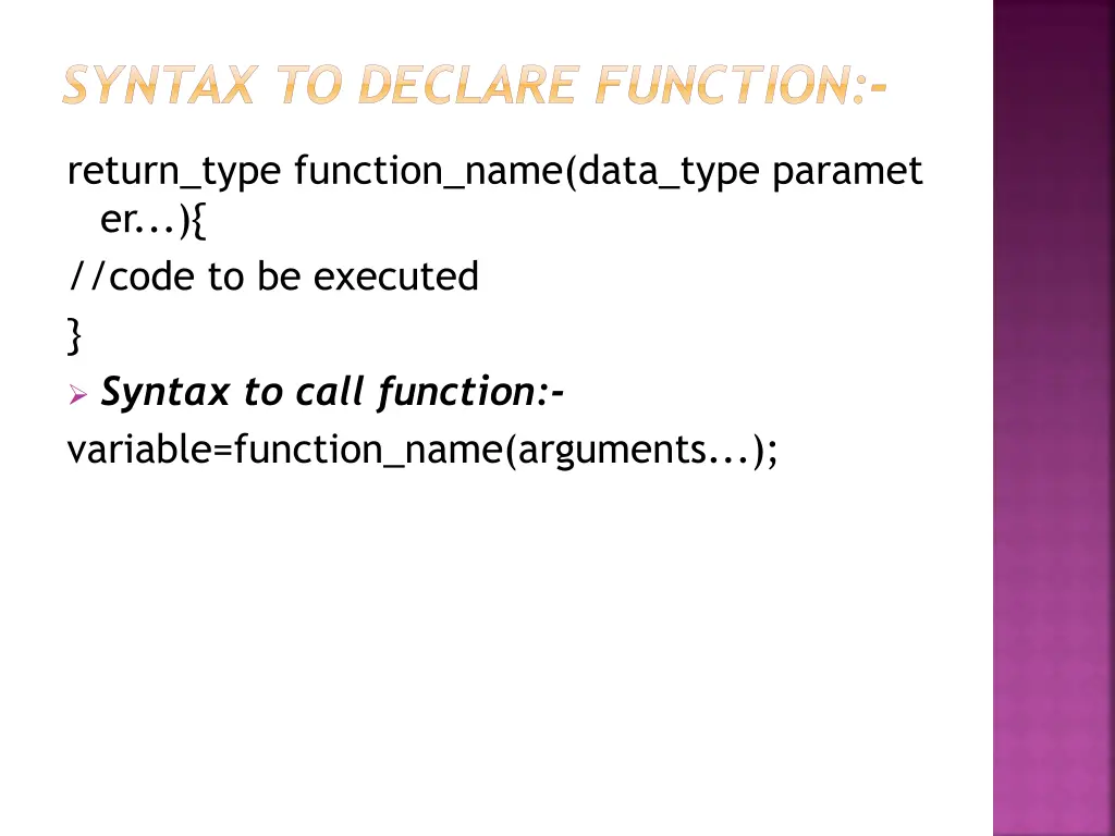 syntax to declare function