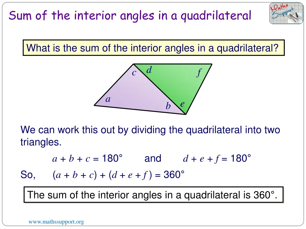 sum of the interior angles in a quadrilateral