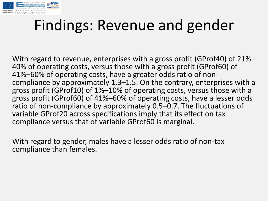 findings revenue and gender