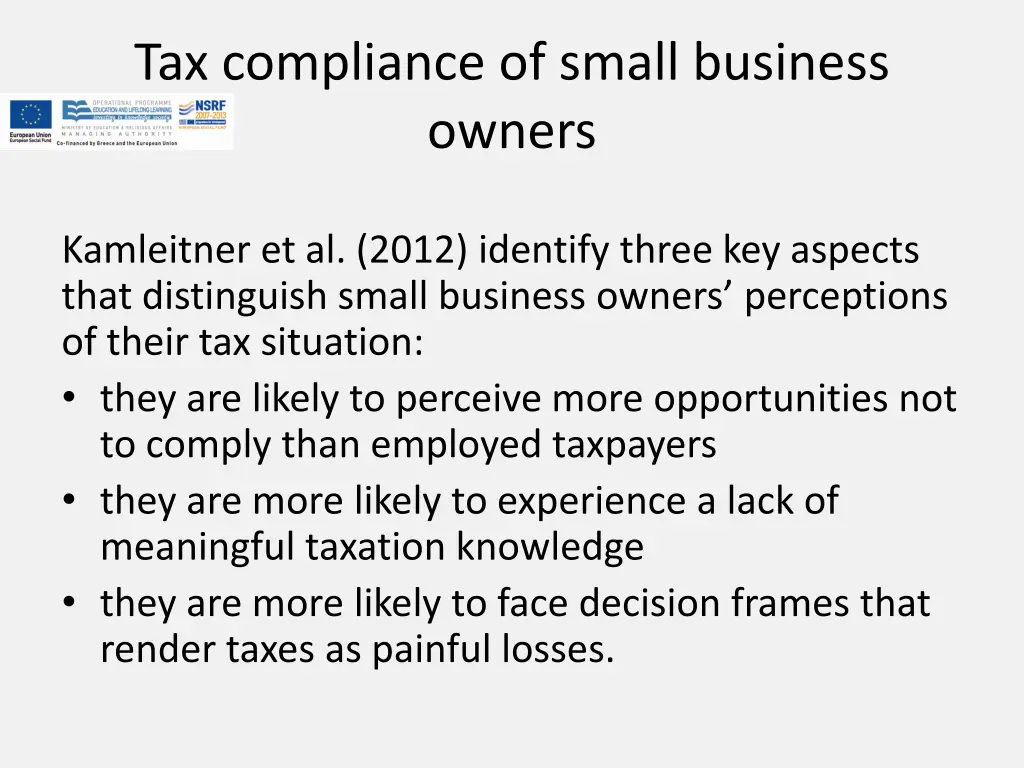 tax compliance of small business owners