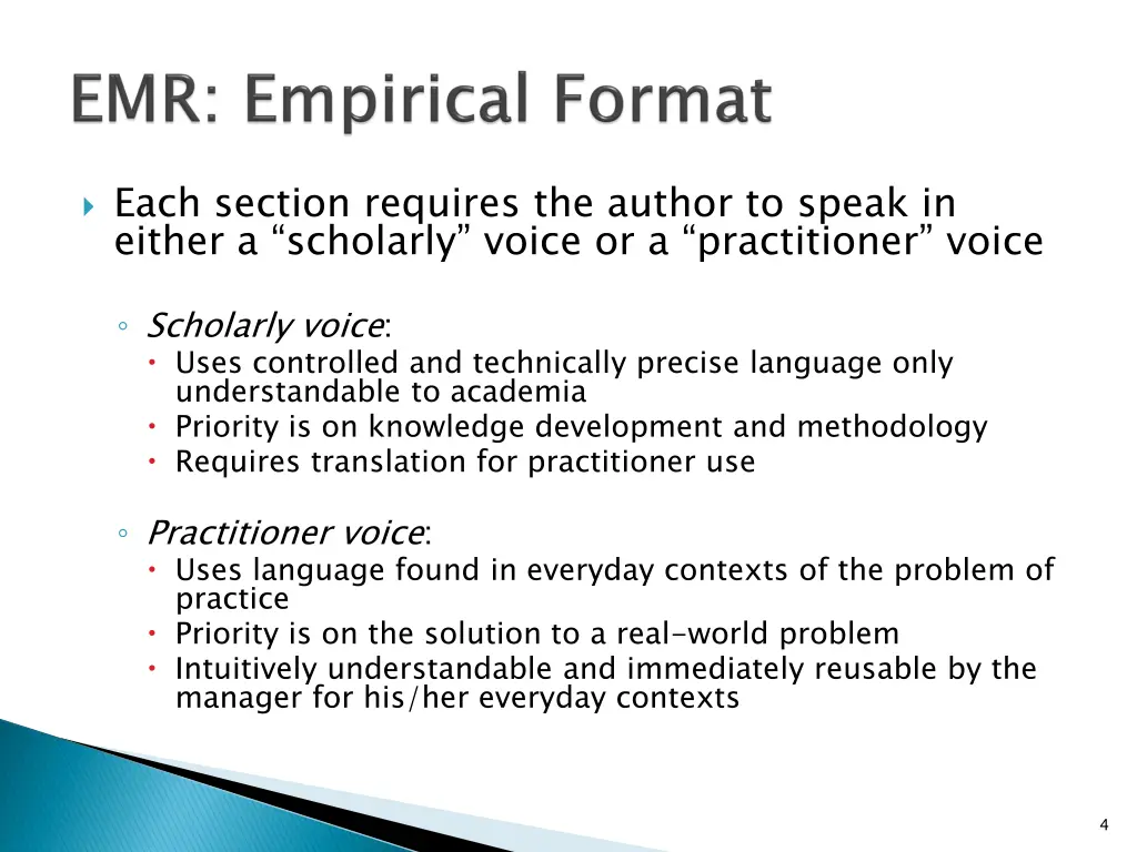 each section requires the author to speak