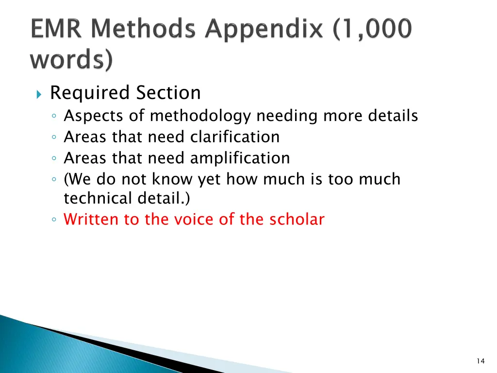 required section aspects of methodology needing