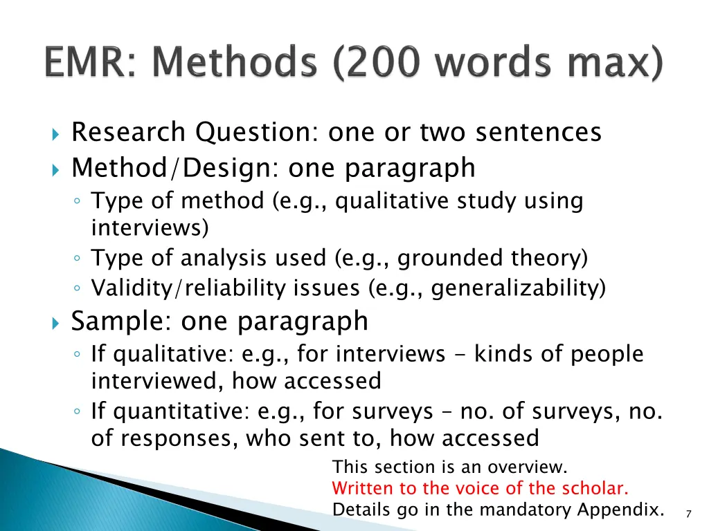 research question one or two sentences method