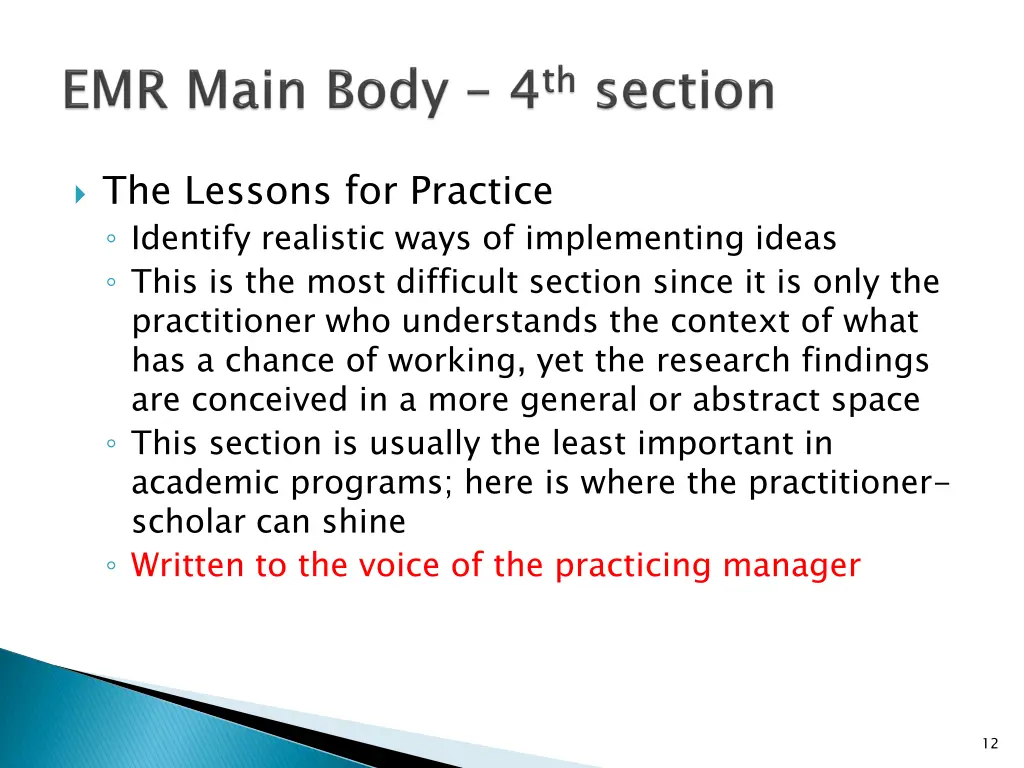 the lessons for practice identify realistic ways