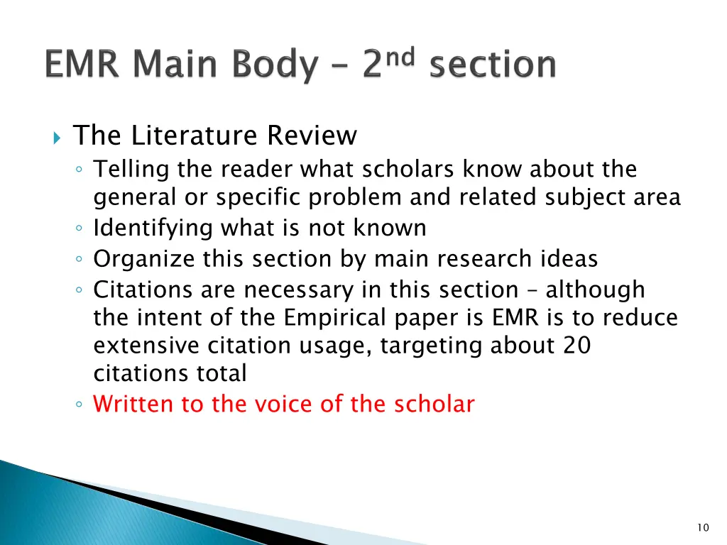 the literature review telling the reader what