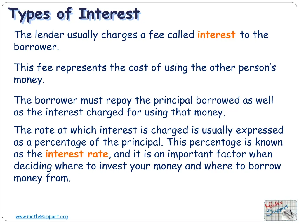 types of interest the lender usually charges