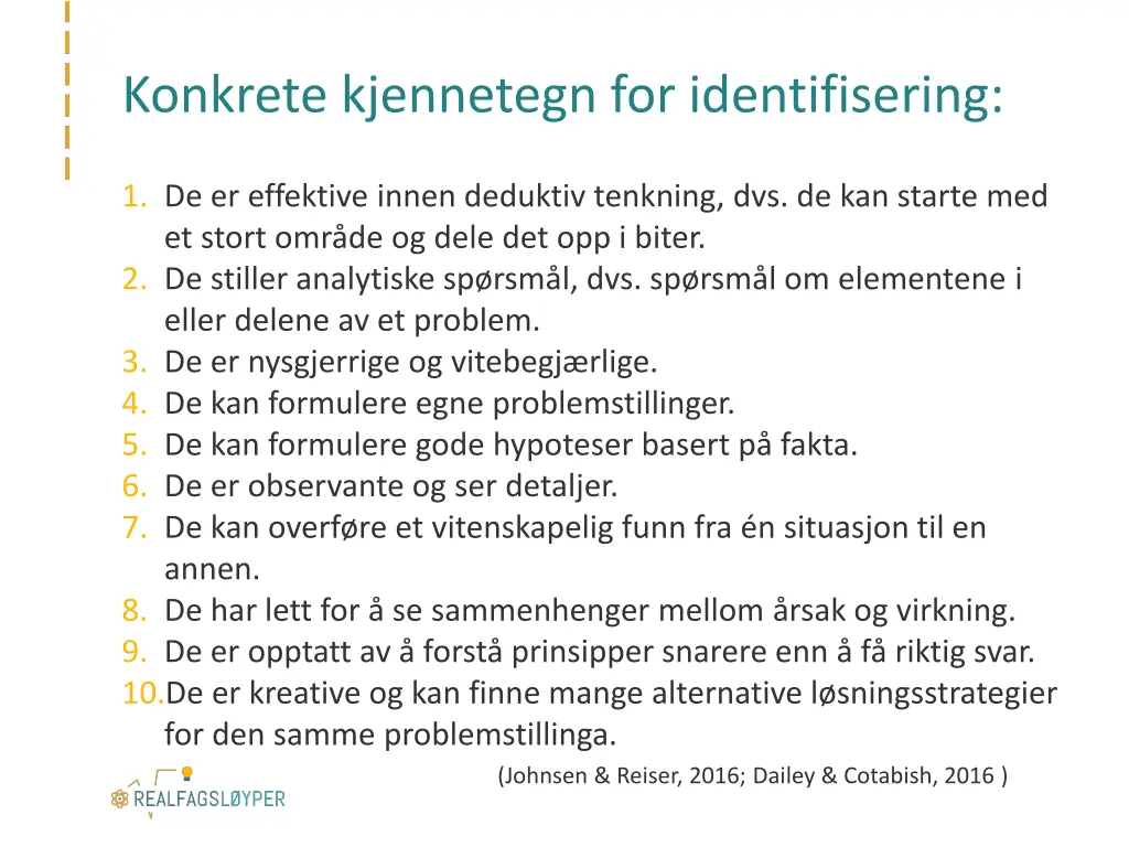 konkrete kjennetegn for identifisering