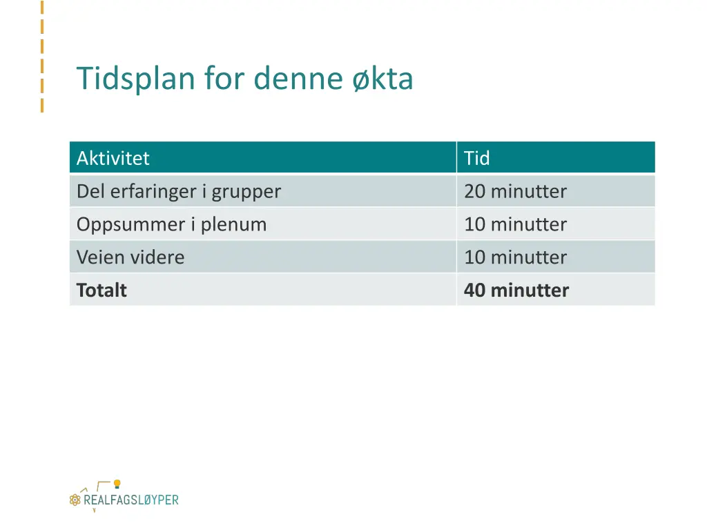 tidsplan for denne kta 1