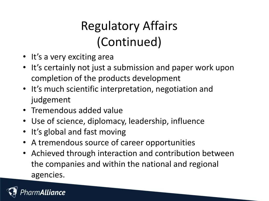 regulatory affairs continued