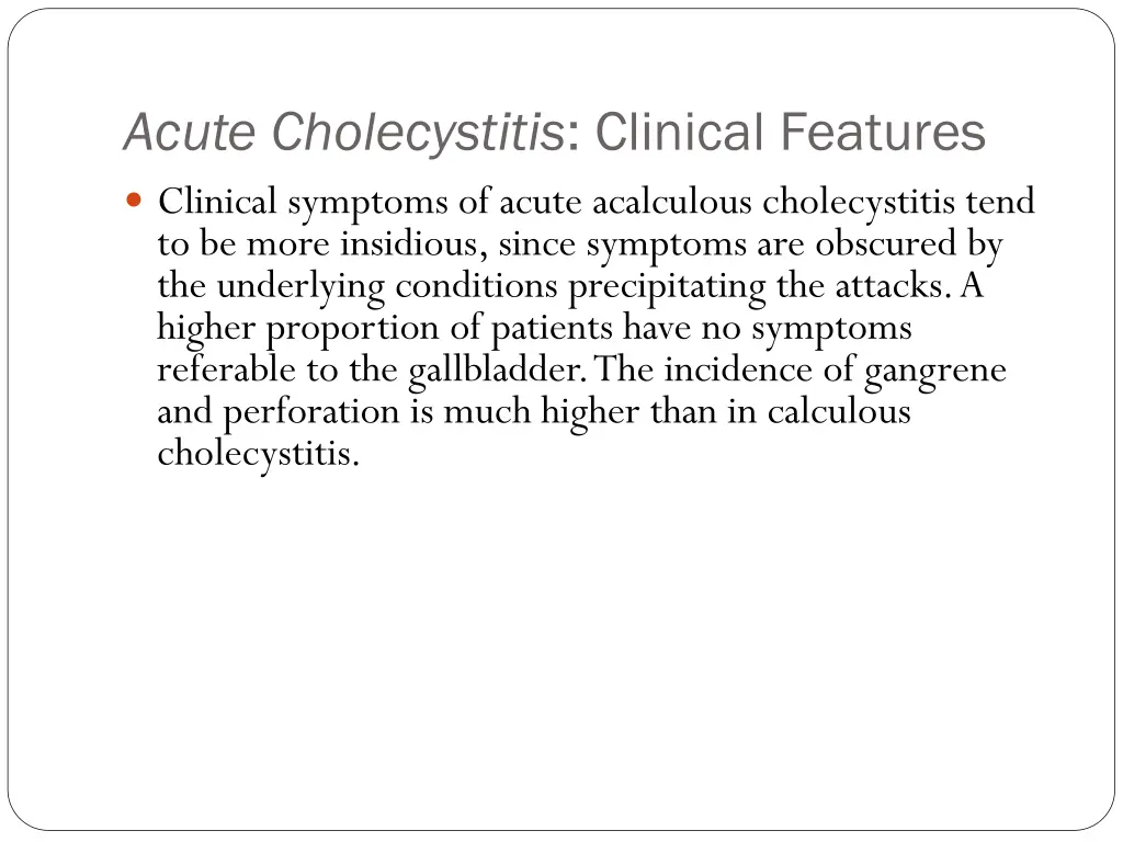 acute cholecystitis clinical features clinical