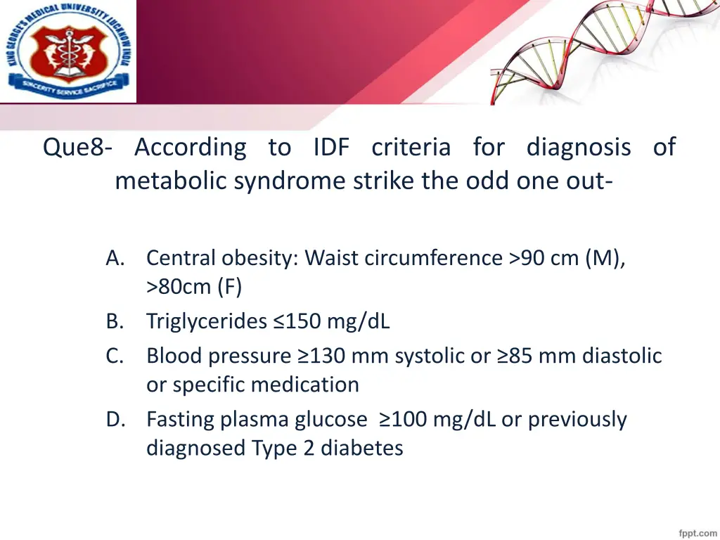 que8 according to idf criteria for diagnosis