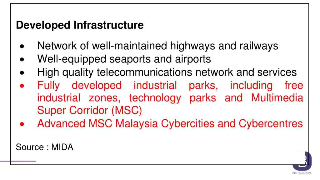 developed infrastructure