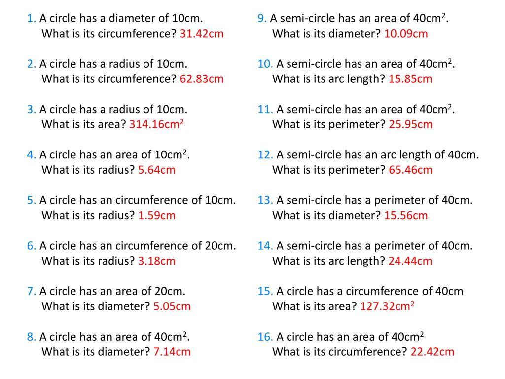 9 a semi circle has an area of 40cm 2 what 1