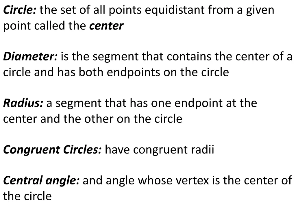 circle the set of all points equidistant from