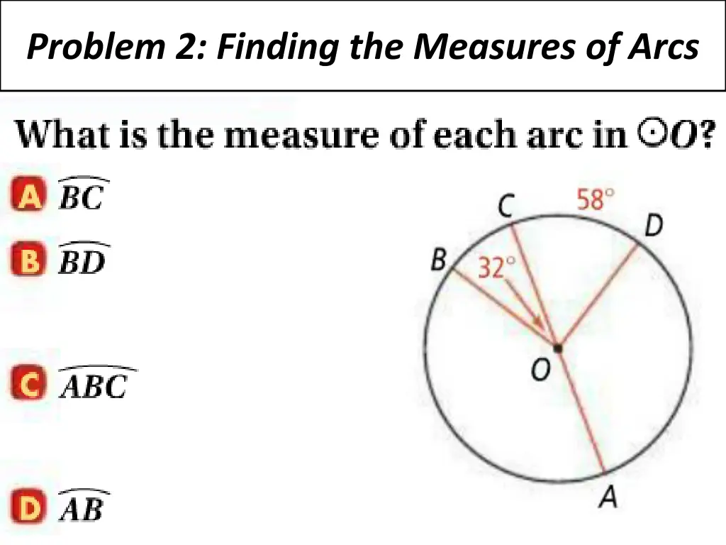 problem 2 finding the measures of arcs