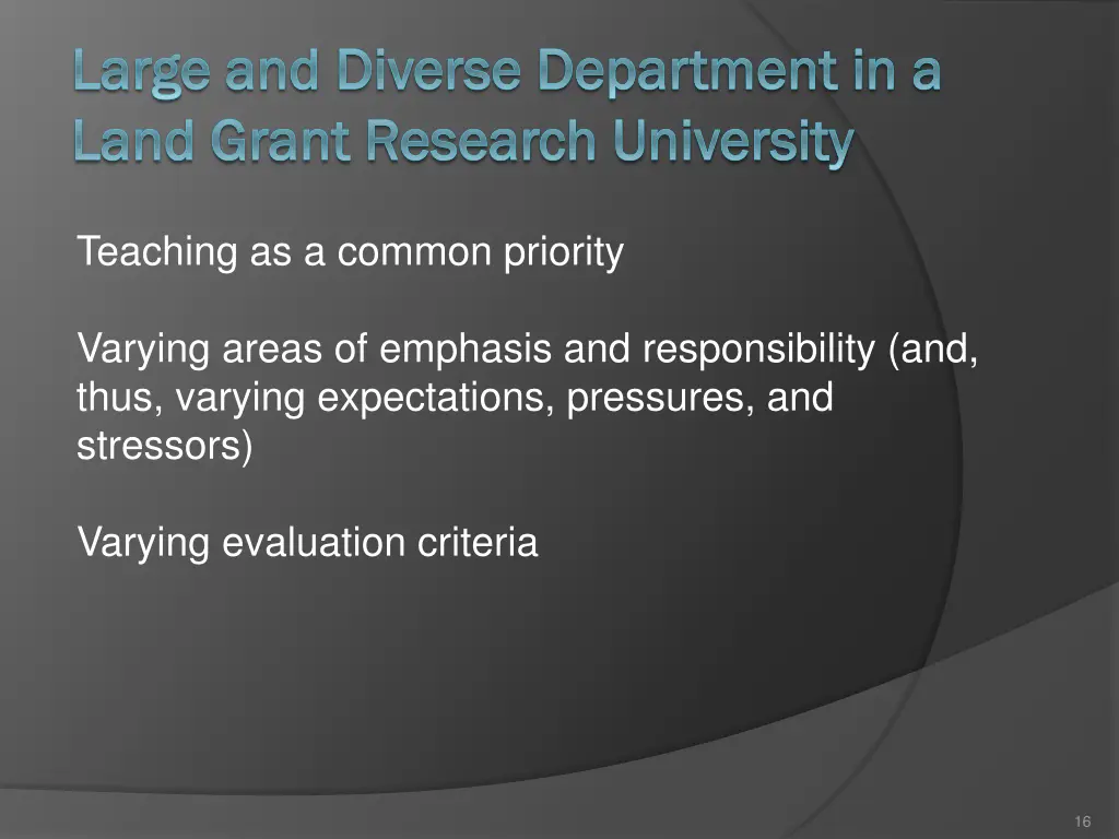 large and diverse department in a large