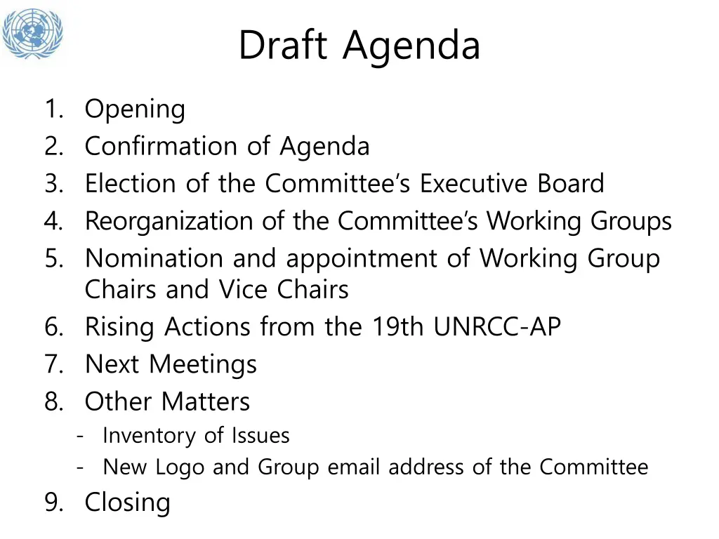 draft agenda