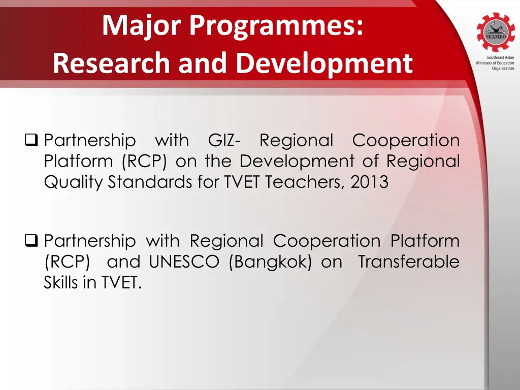 major programmes research and development