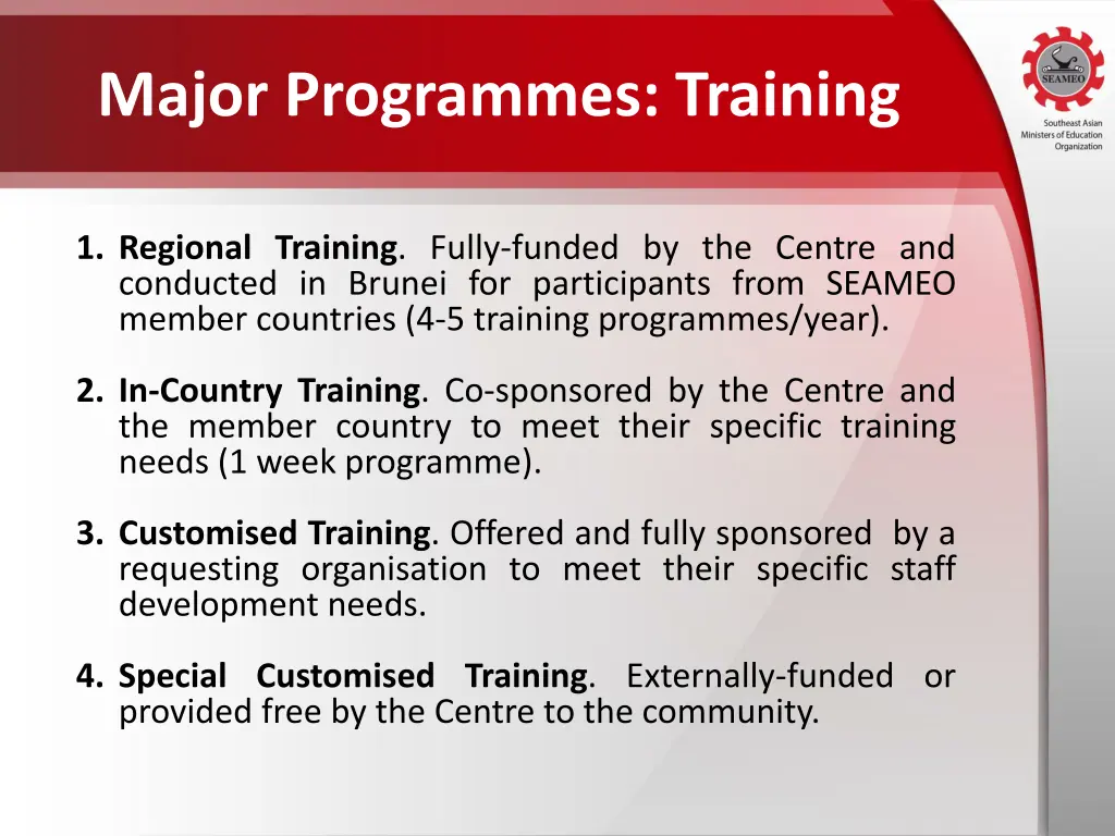major programmes training