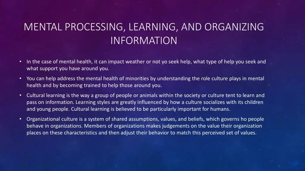 mental processing learning and organizing