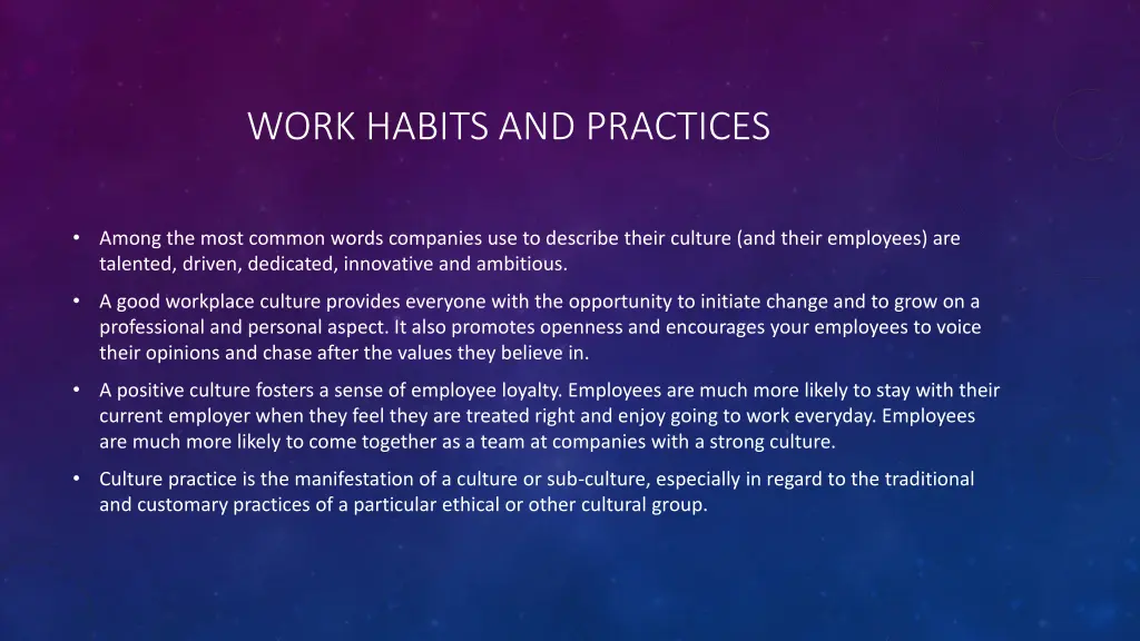 work habits and practices