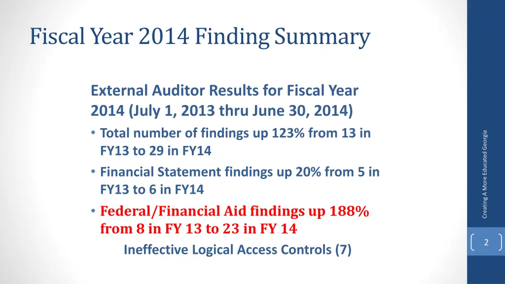 fiscal year 2014 finding summary