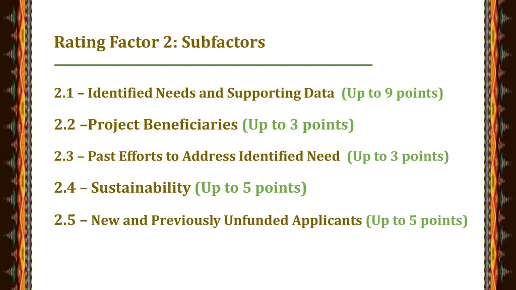rating factor 2 subfactors