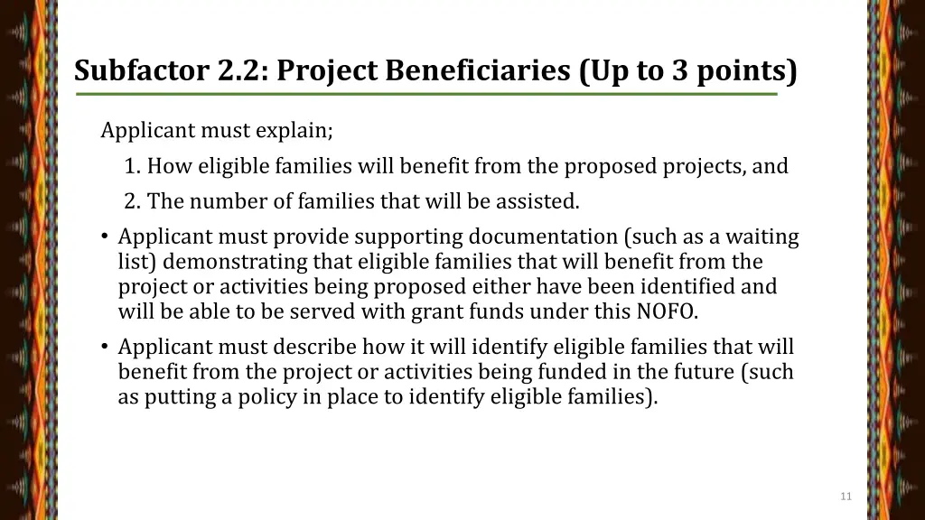 subfactor 2 2 project beneficiaries up to 3 points