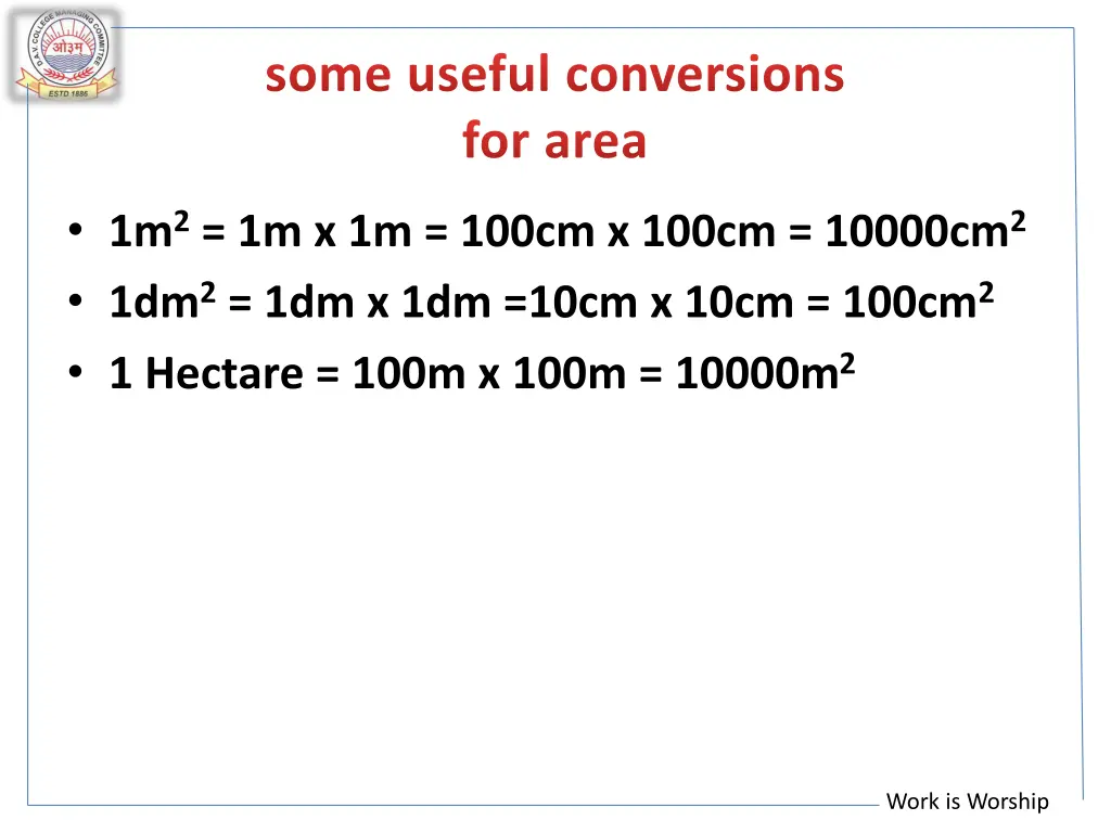 some useful conversions for area