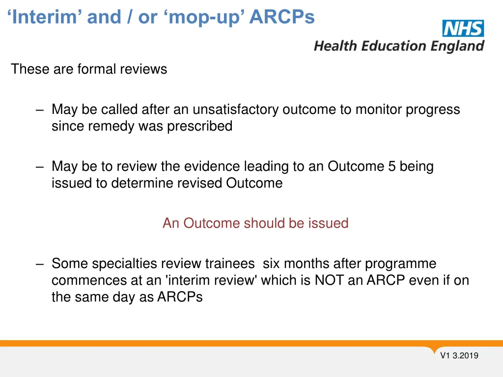 interim and or mop up arcps