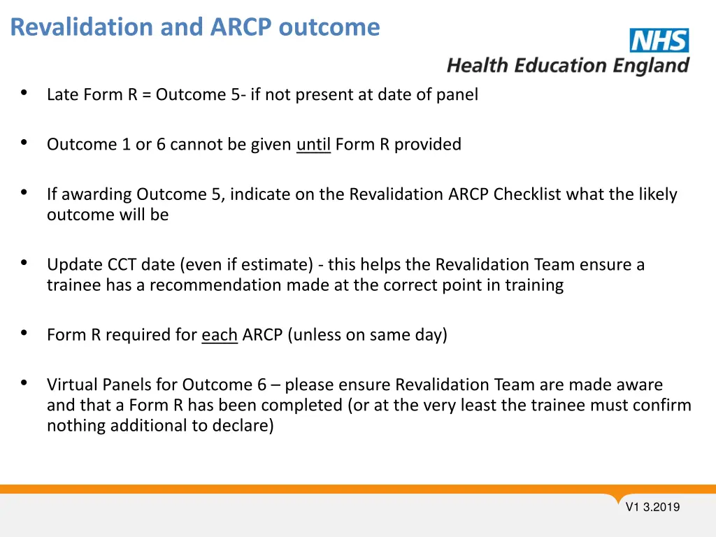 revalidation and arcp outcome
