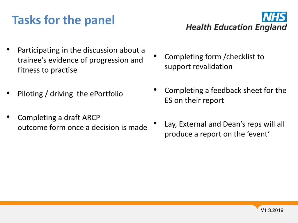 tasks for the panel