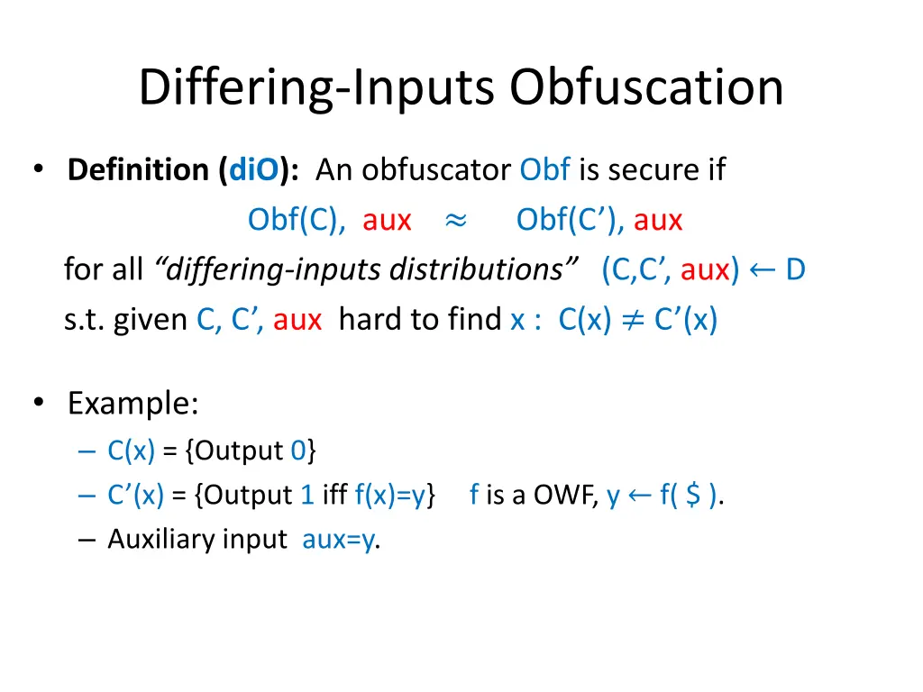 differing inputs obfuscation 1