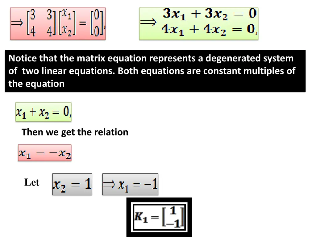notice that the matrix equation represents