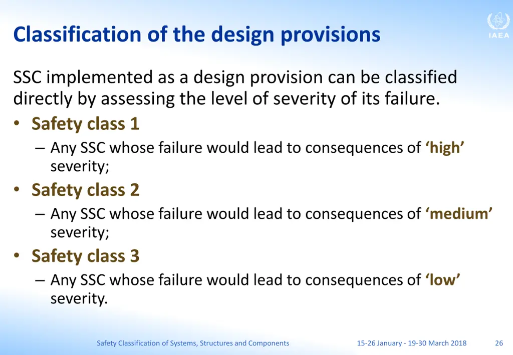 classification of the design provisions