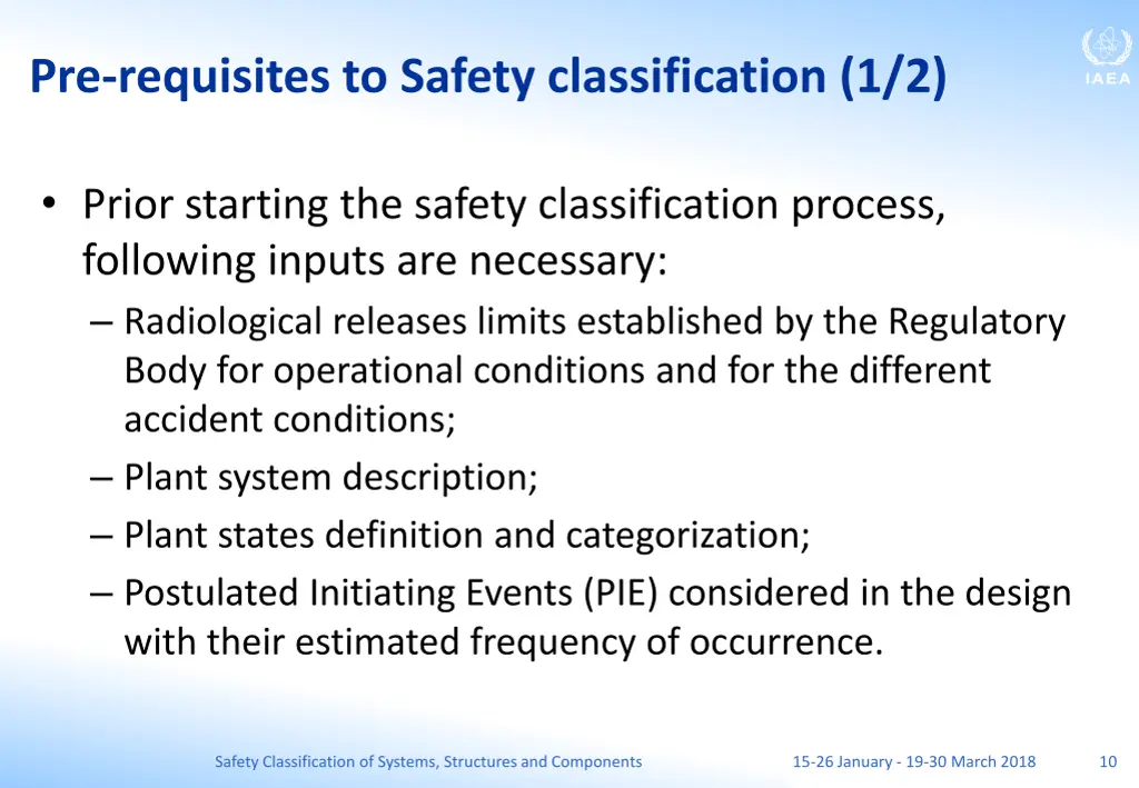 pre requisites to safety classification 1 2