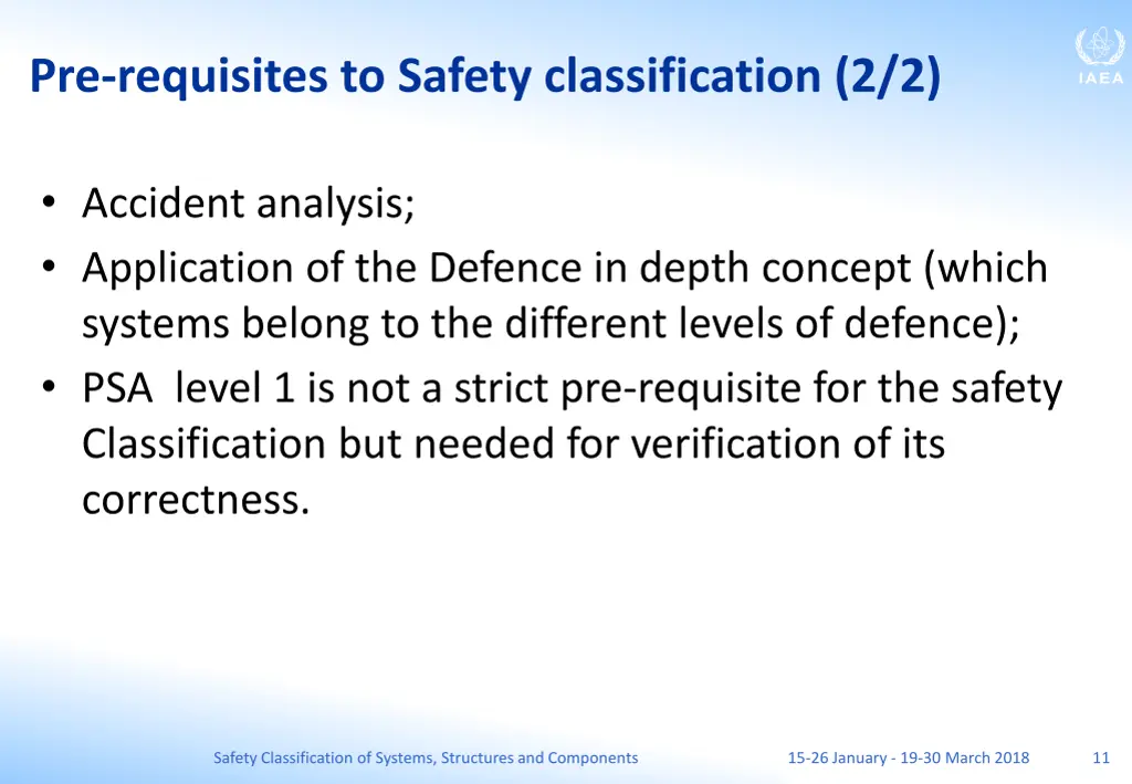pre requisites to safety classification 2 2