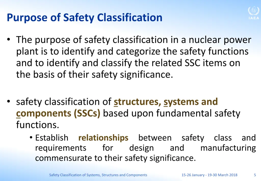 purpose of safety classification