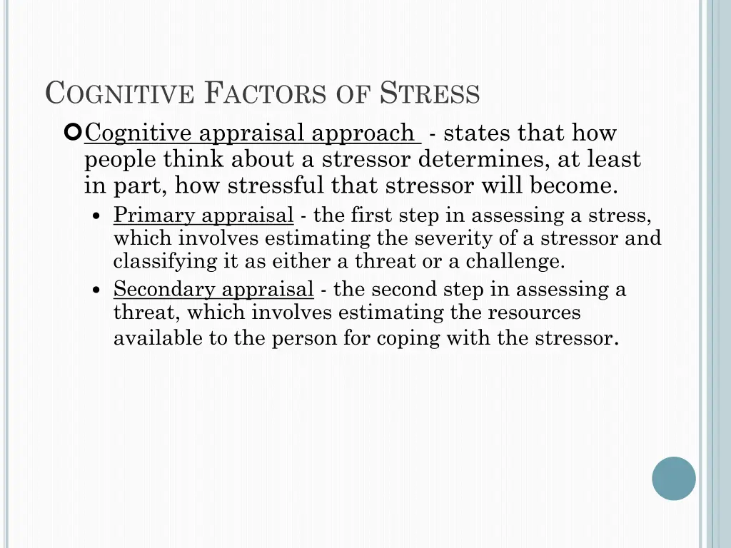 c ognitive f actors of s tress cognitive