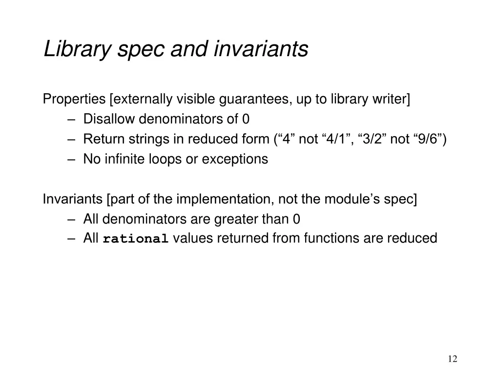 library spec and invariants
